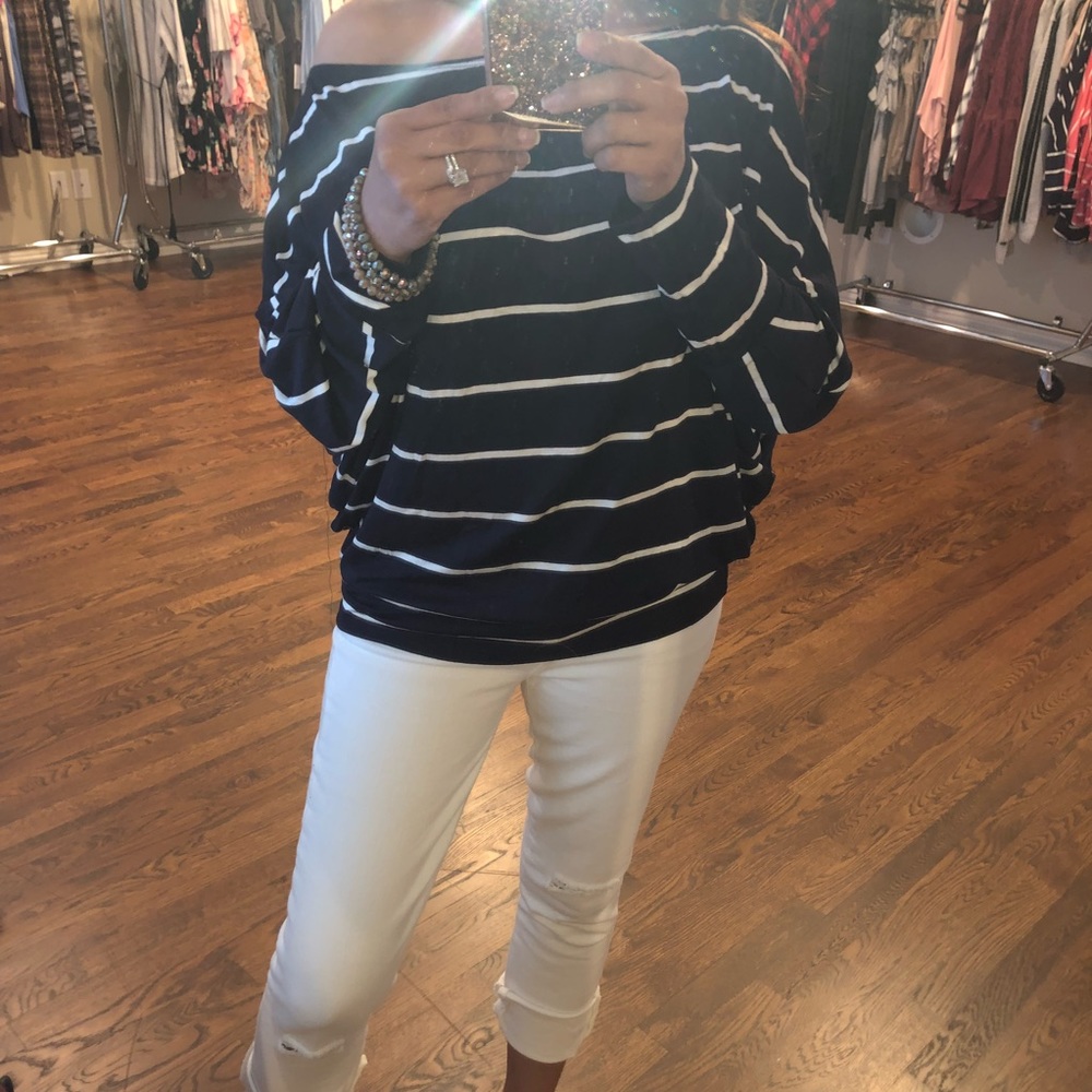 White Birch Navy off shoulder top